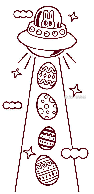 Happy Easter Bunny on the UFO collecting Easter Eggs